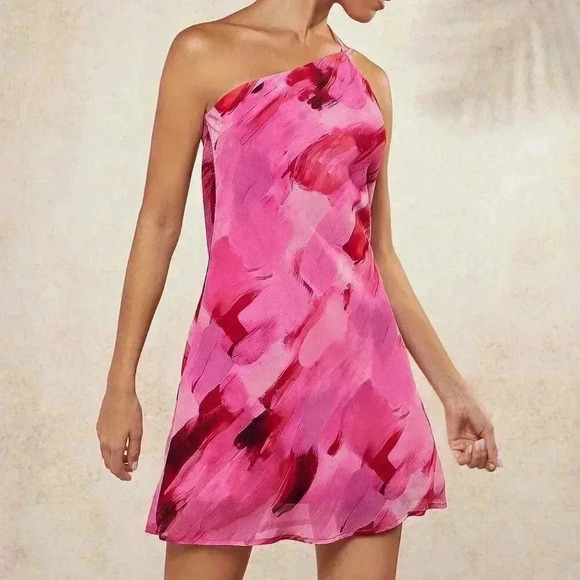 Multicolor Sexy Women's Brush Print Draped Open Back Dress - Picture 5 of 5